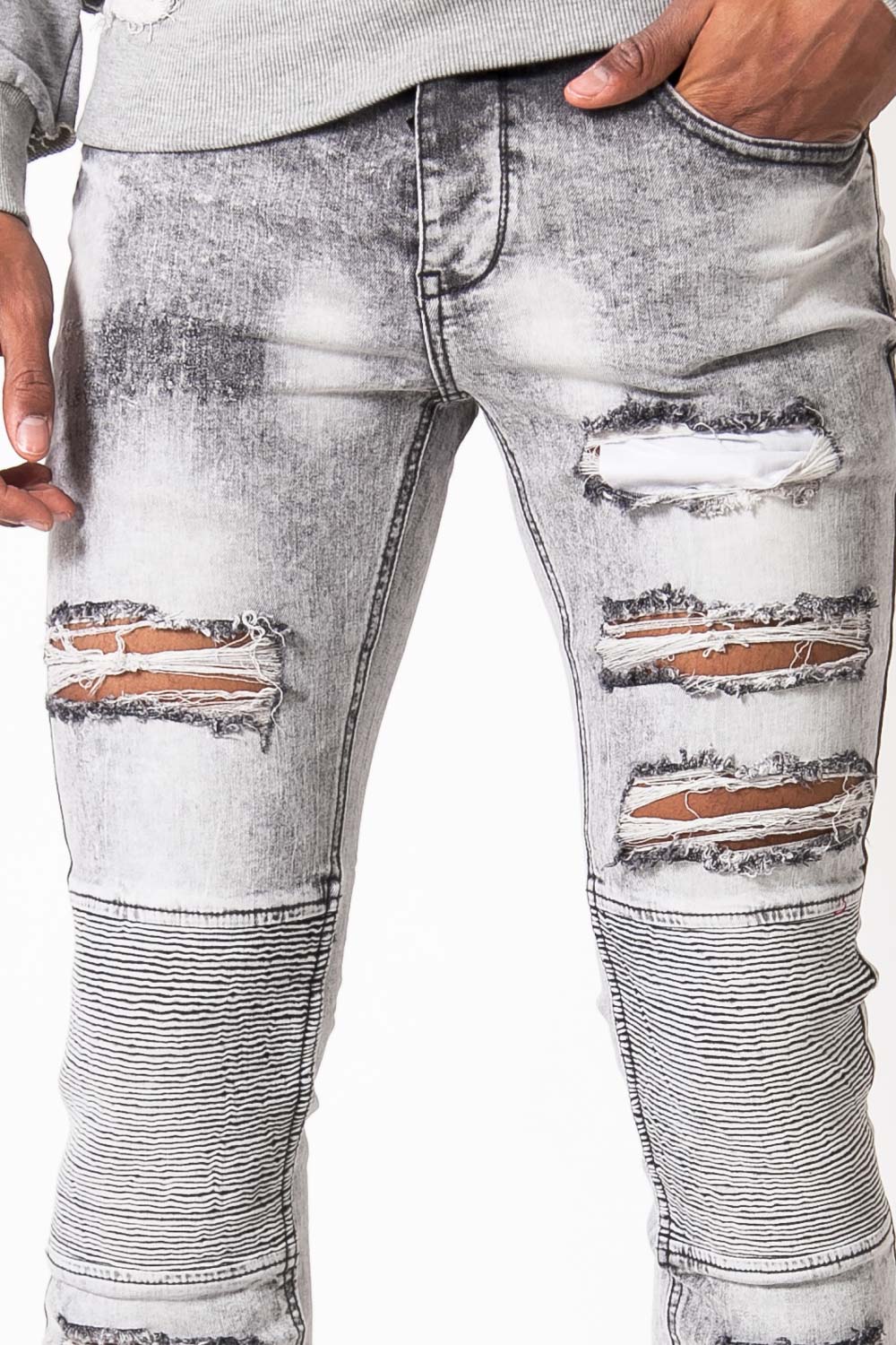 Jean biker délavé gris 1383H - Image 2