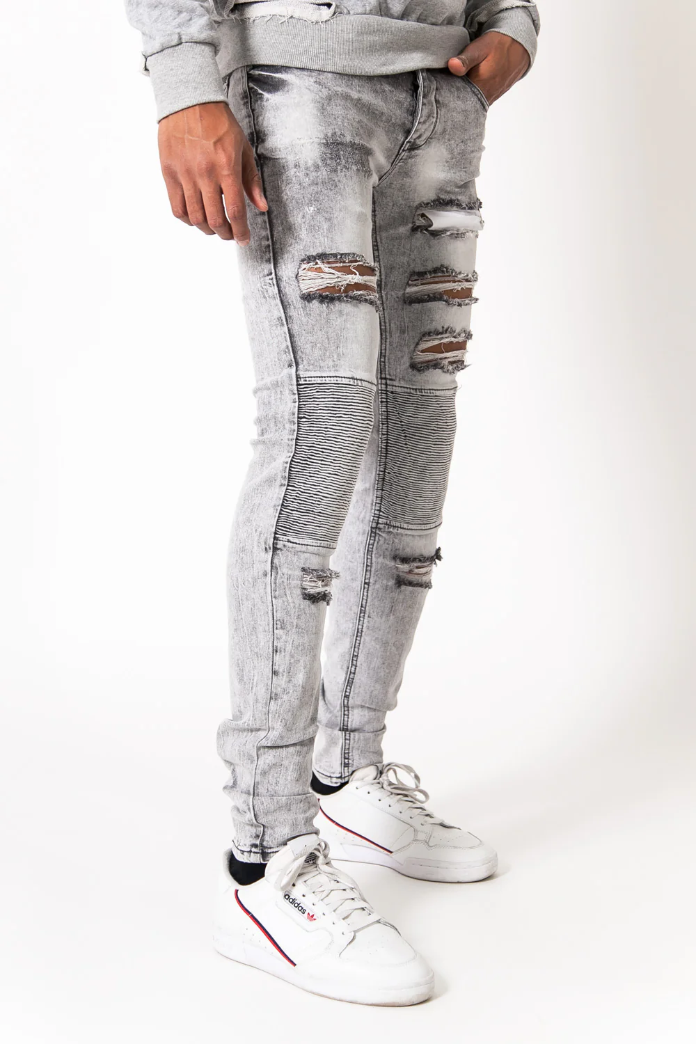 Jean biker délavé gris 1383H - Image 3