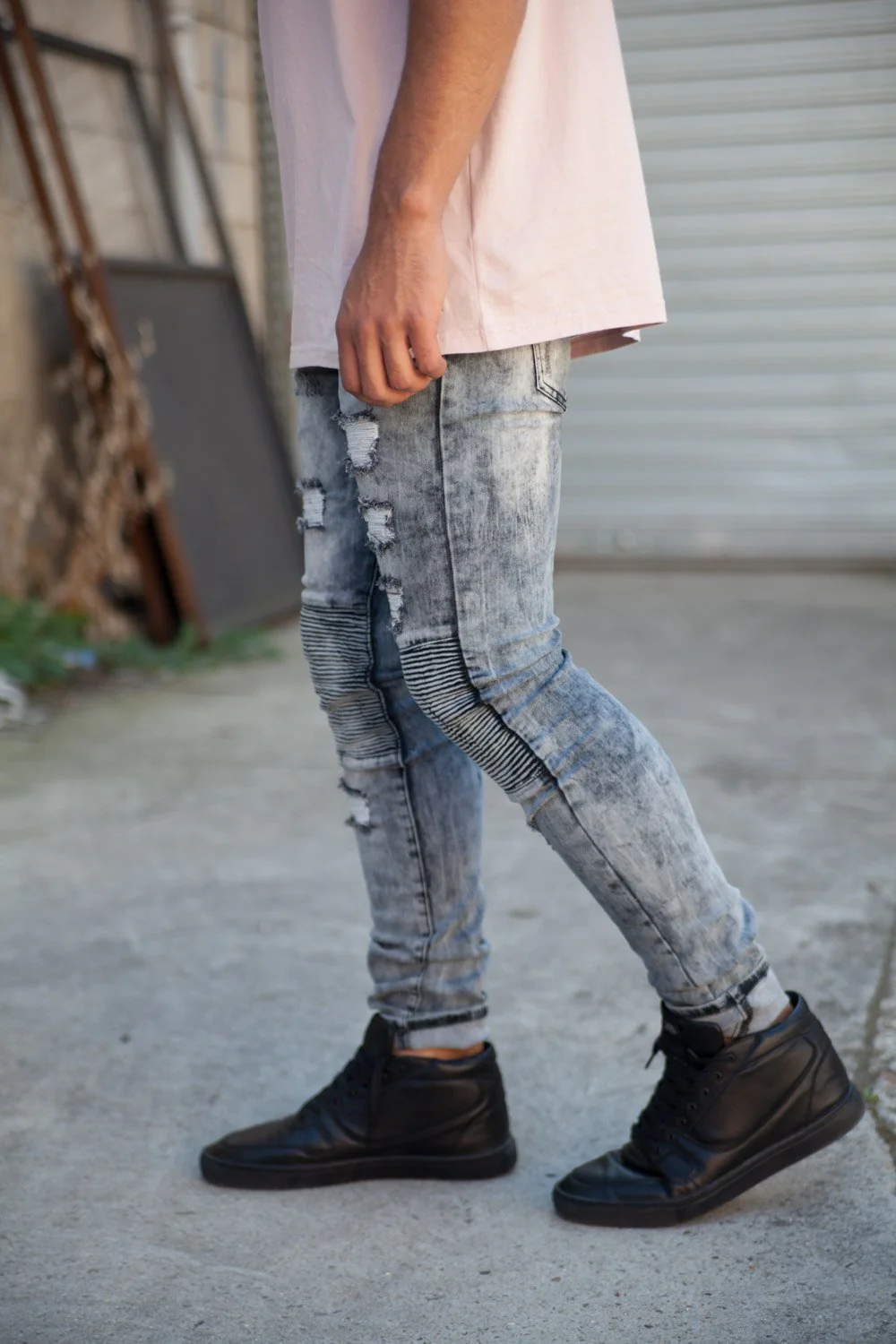 Jean biker destroy bleu gris M2301HDE - Image 2