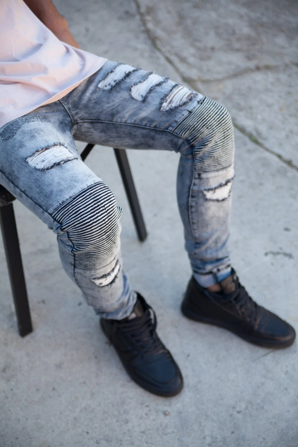 Jean biker destroy bleu gris M2301HDE - Image 3
