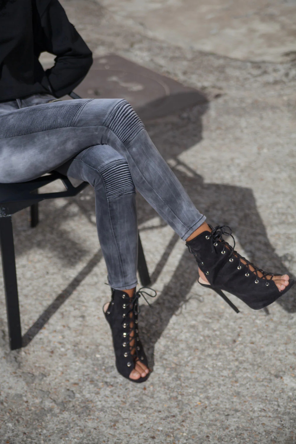 Jean biker Femme delavé gris W1965HDE - Image 2