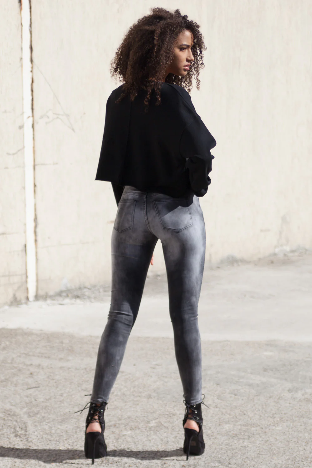 Jean biker Femme delavé gris W1965HDE - Image 4