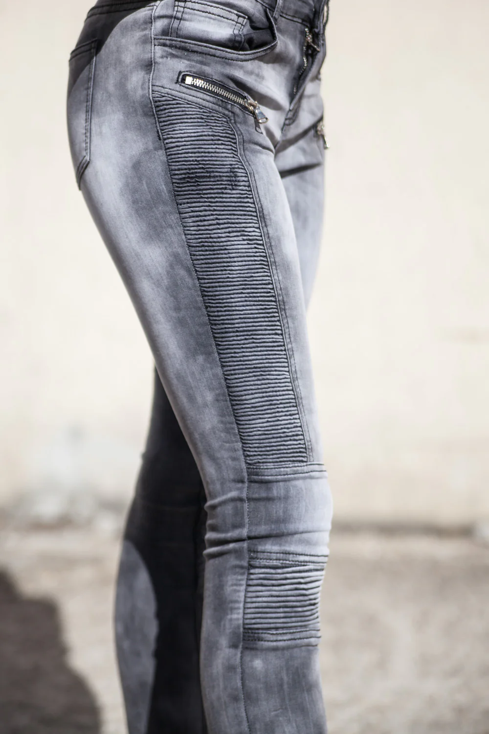 Jean biker Femme delavé gris W1965HDE - Image 7
