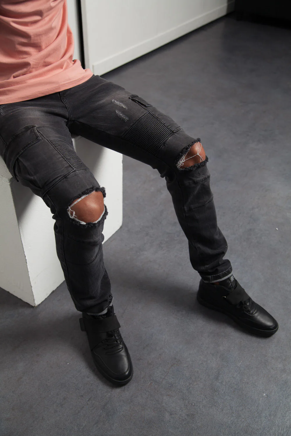 Denim biker yokes dark grey M2451HDE - Image 2