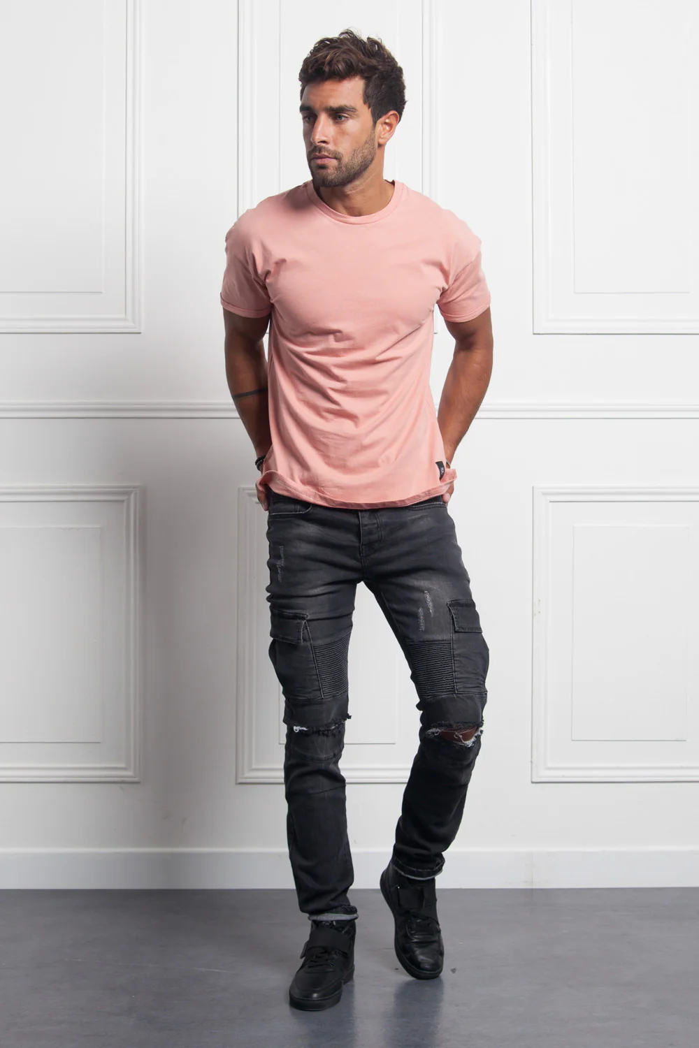 Denim biker yokes dark grey M2451HDE - Image 3