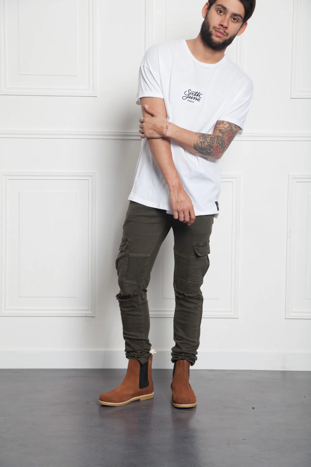 Denim biker yokes dark khaki M2452HDE - Image 2