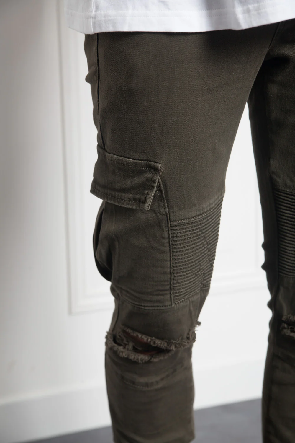 Denim biker yokes dark khaki M2452HDE - Image 3