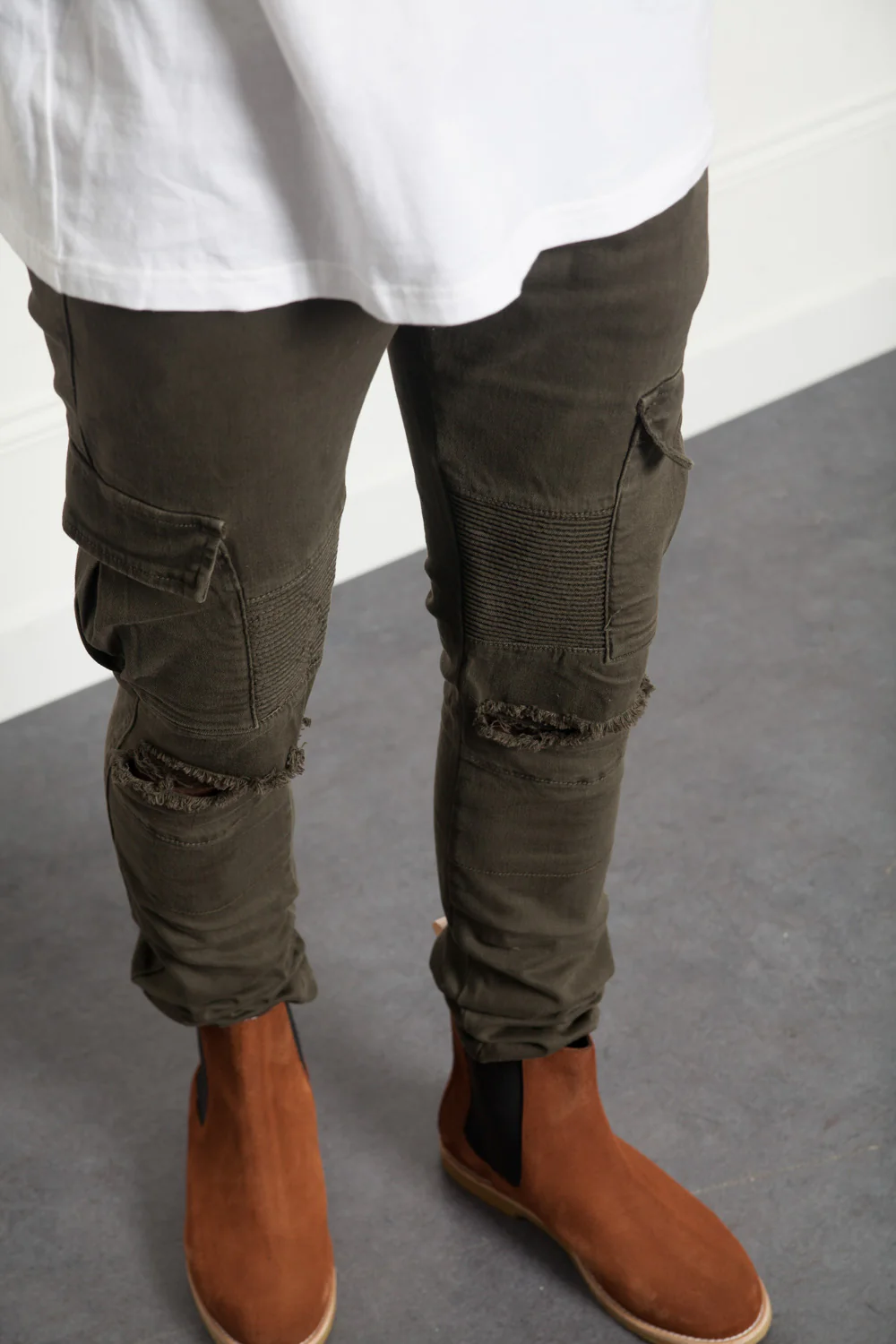 Denim biker yokes dark khaki M2452HDE - Image 4