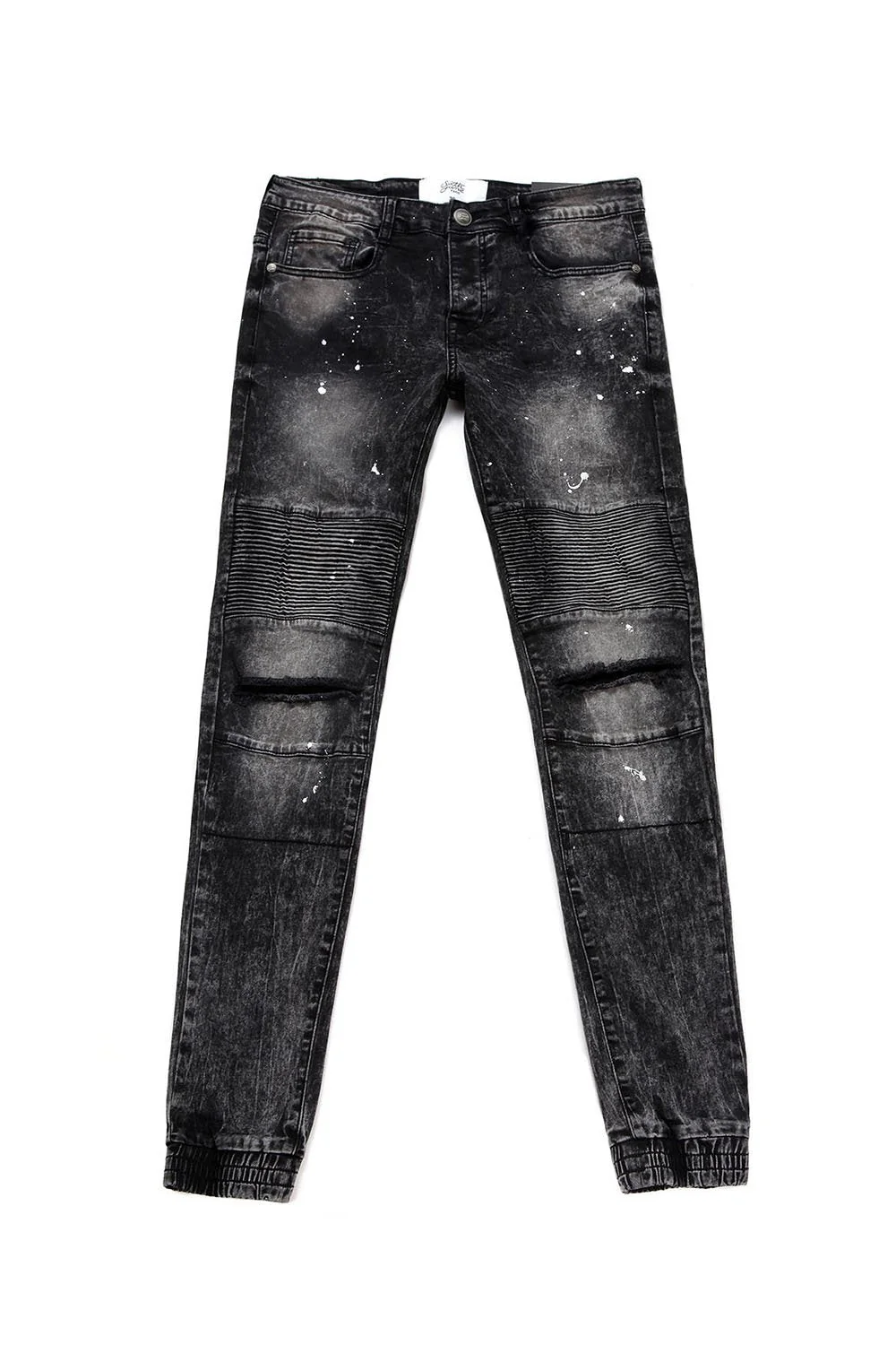 Jean biker tâché délavé noir M2257HDE - Image 5