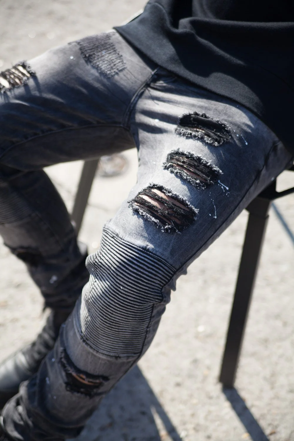 Jean biker tâches gris foncé M2300HDE - Image 3
