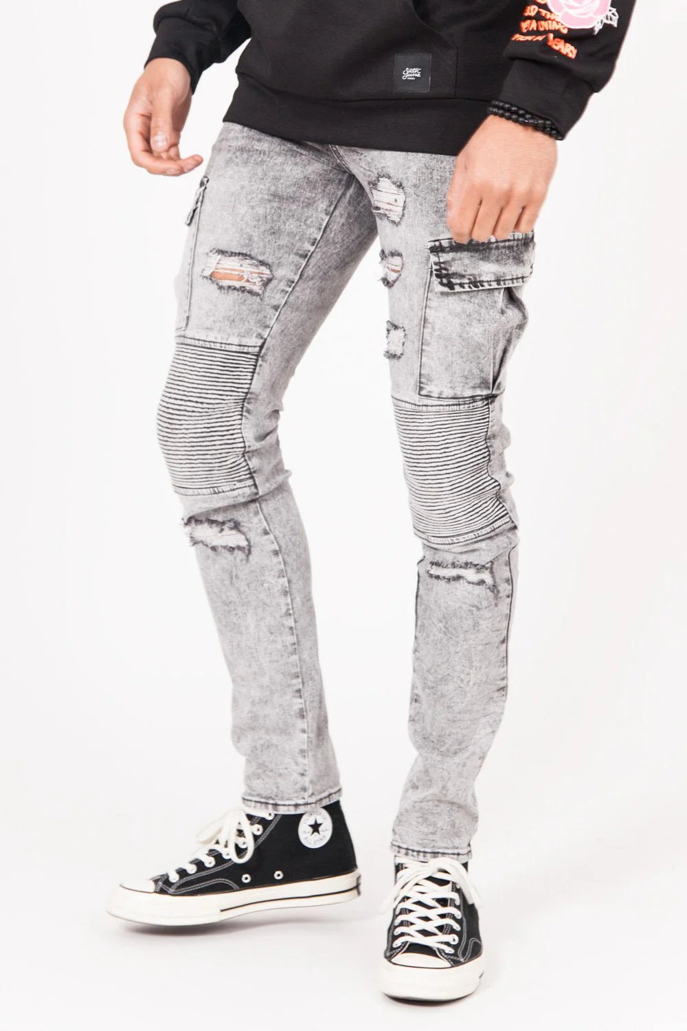 Jean cargo biker gris M2433HDE - Image 3