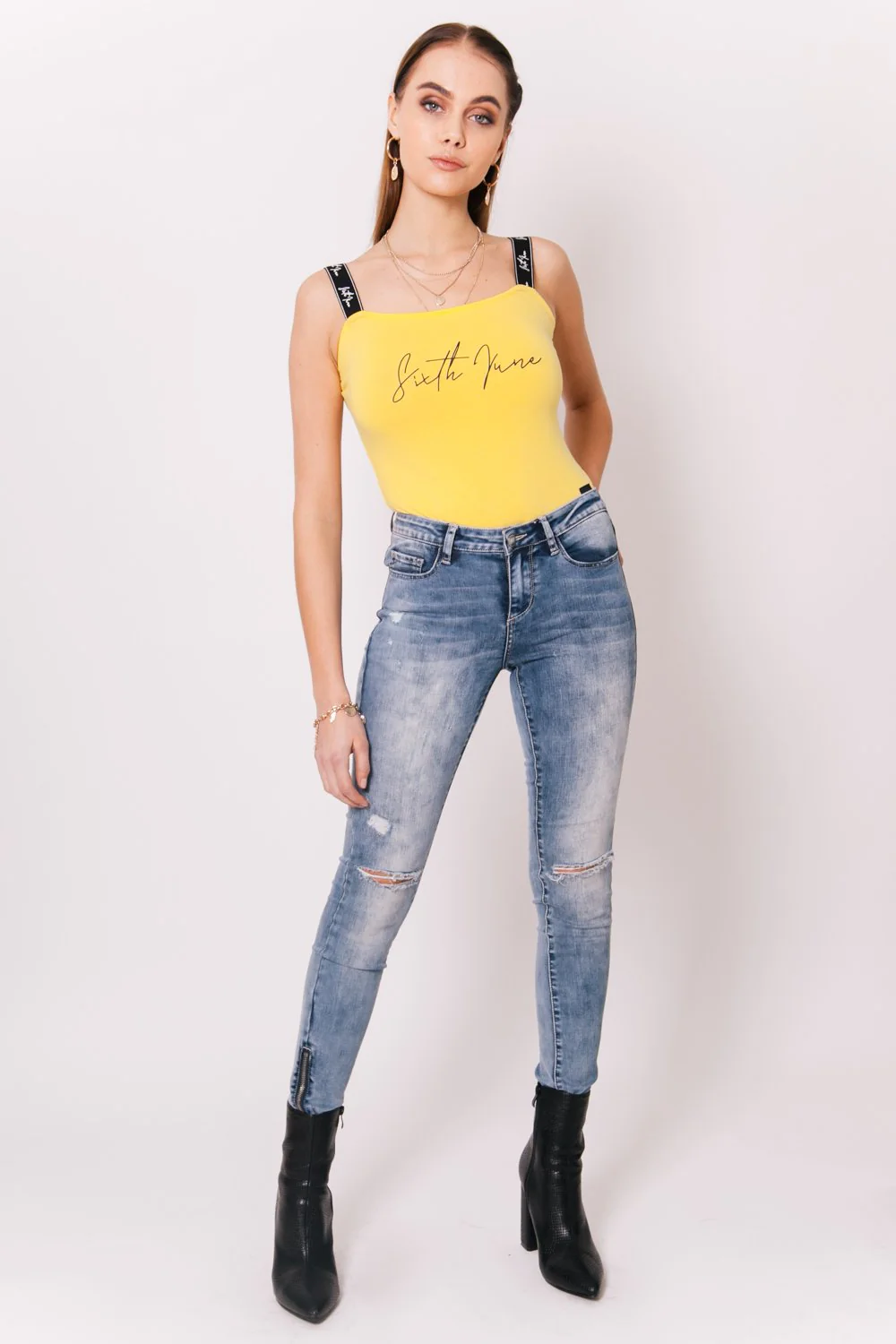 Jean déchiré zips skinny Sixth June bleu - Image 2