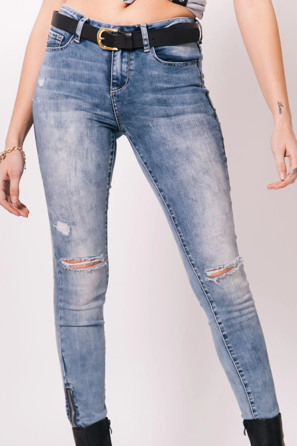 Jean déchiré zips skinny Sixth June bleu - Image 3