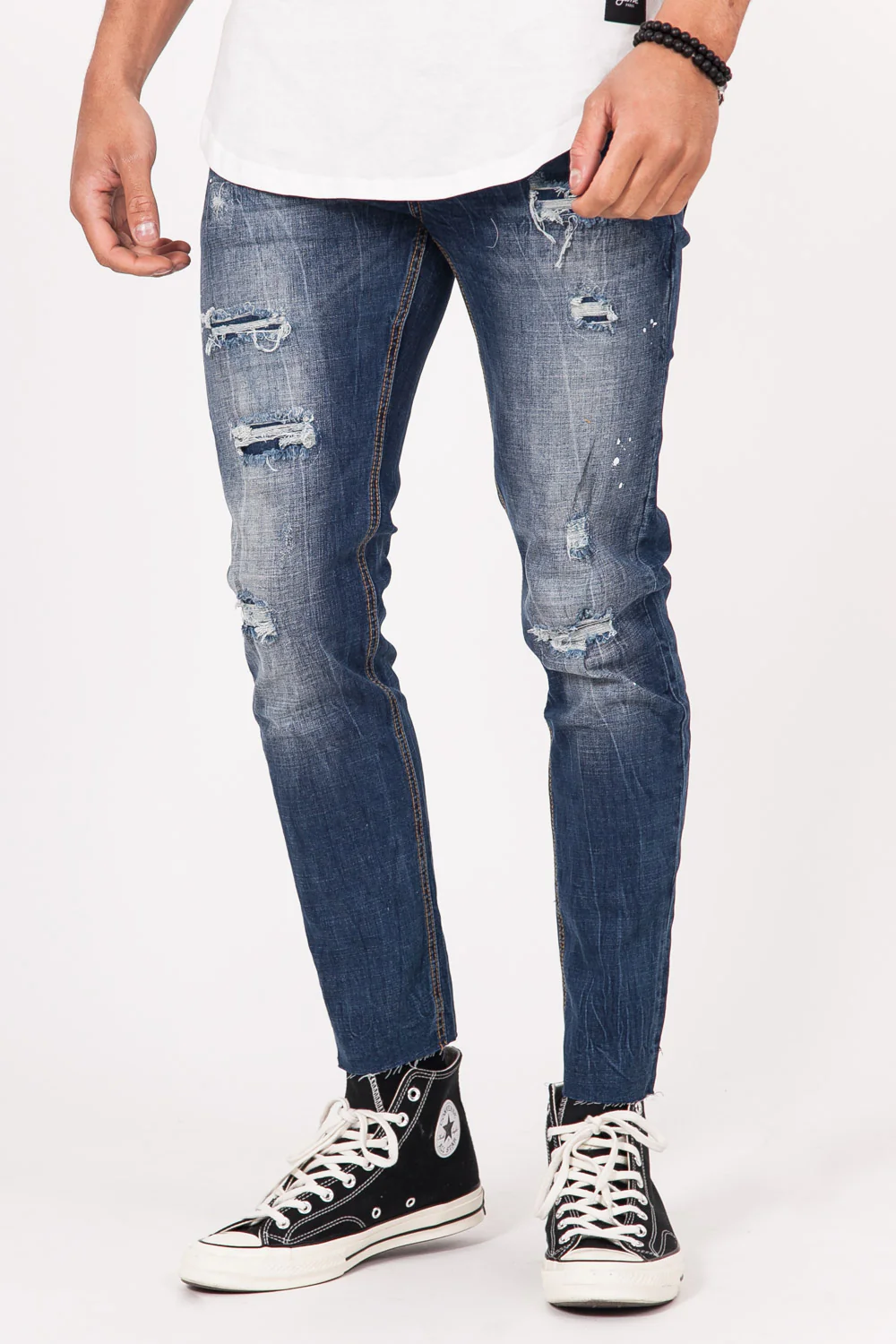 Jean tâches 7/8 bleu - Image 2