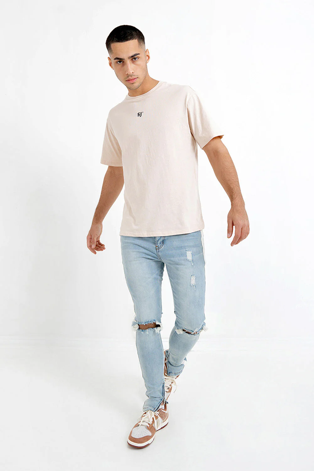 Jean trous bande blanche Bleu clair - Image 2