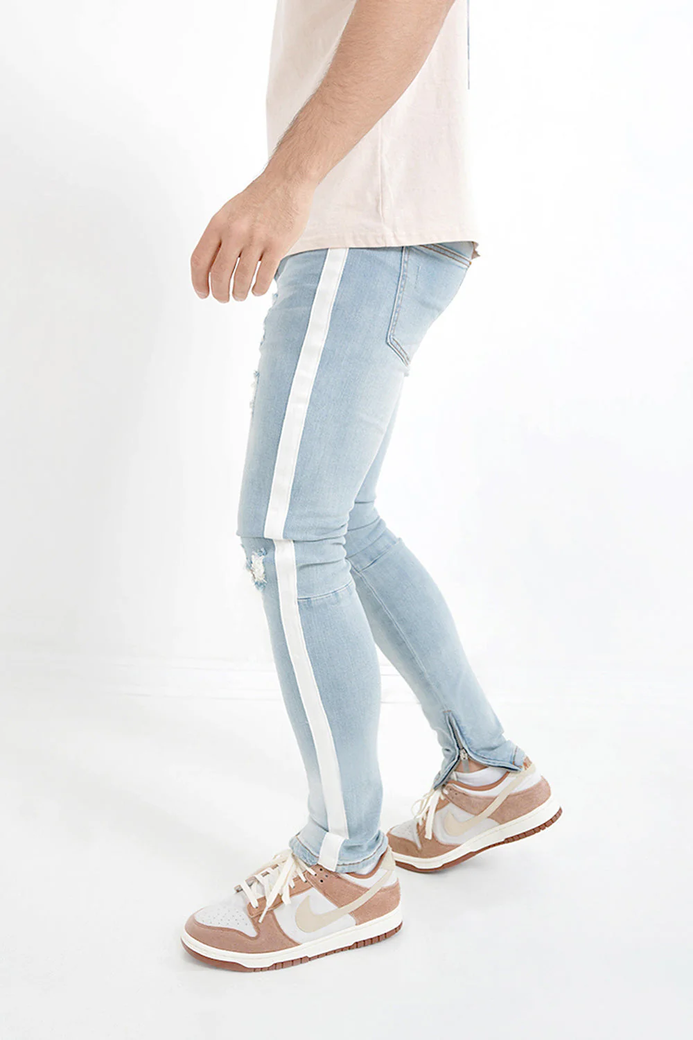 Jean trous bande blanche Bleu clair - Image 3