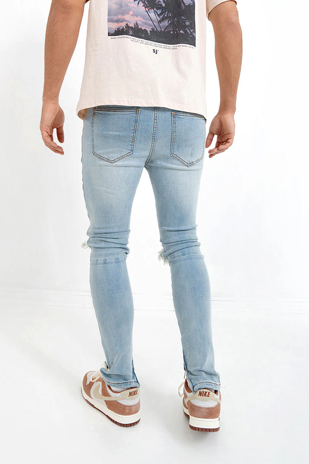 Jean trous bande blanche Bleu clair - Image 4