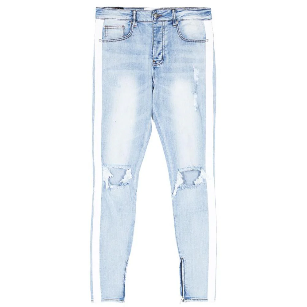 Jean trous bande blanche Bleu clair - Image 6