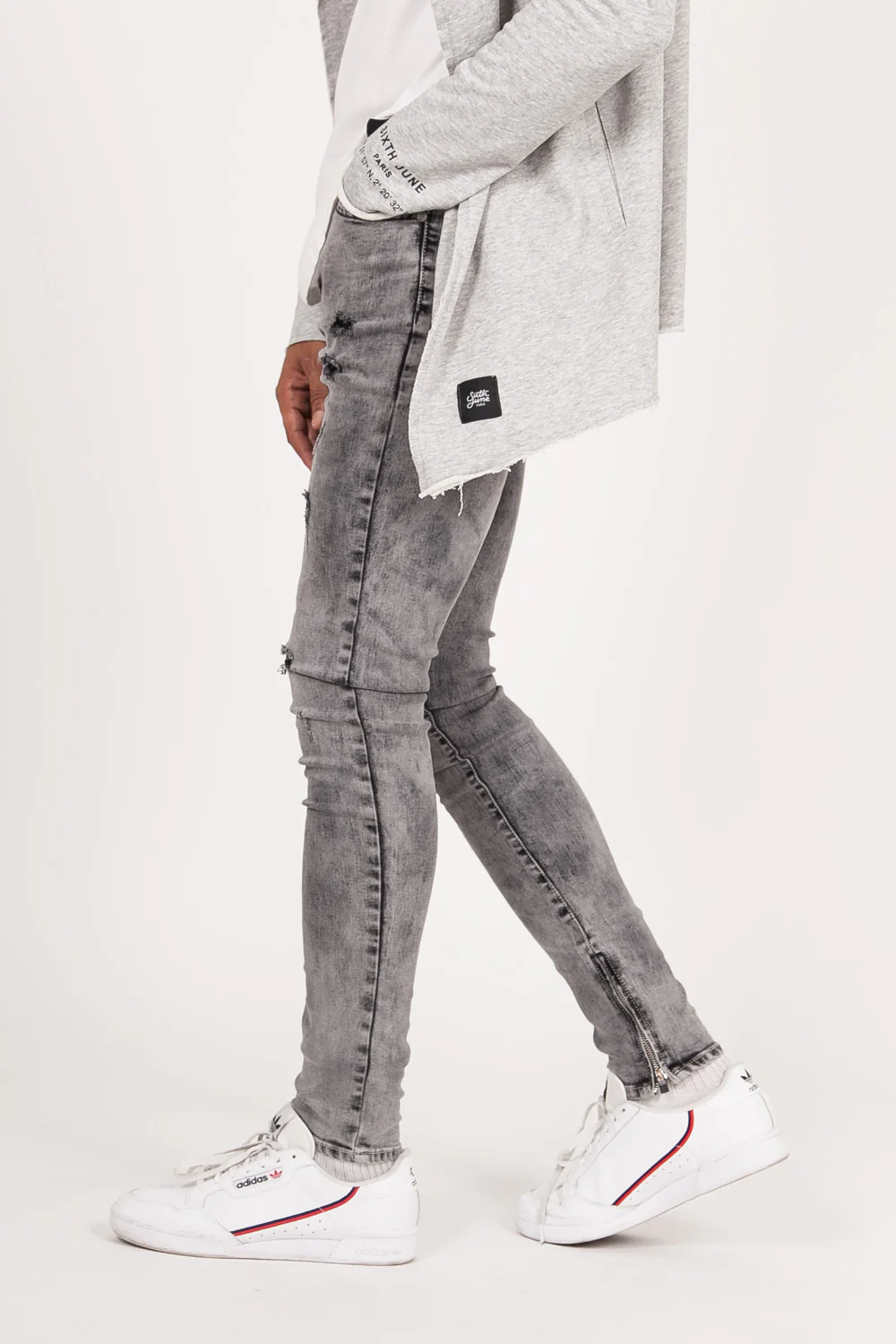 Jean zip usé gris foncé - Image 3