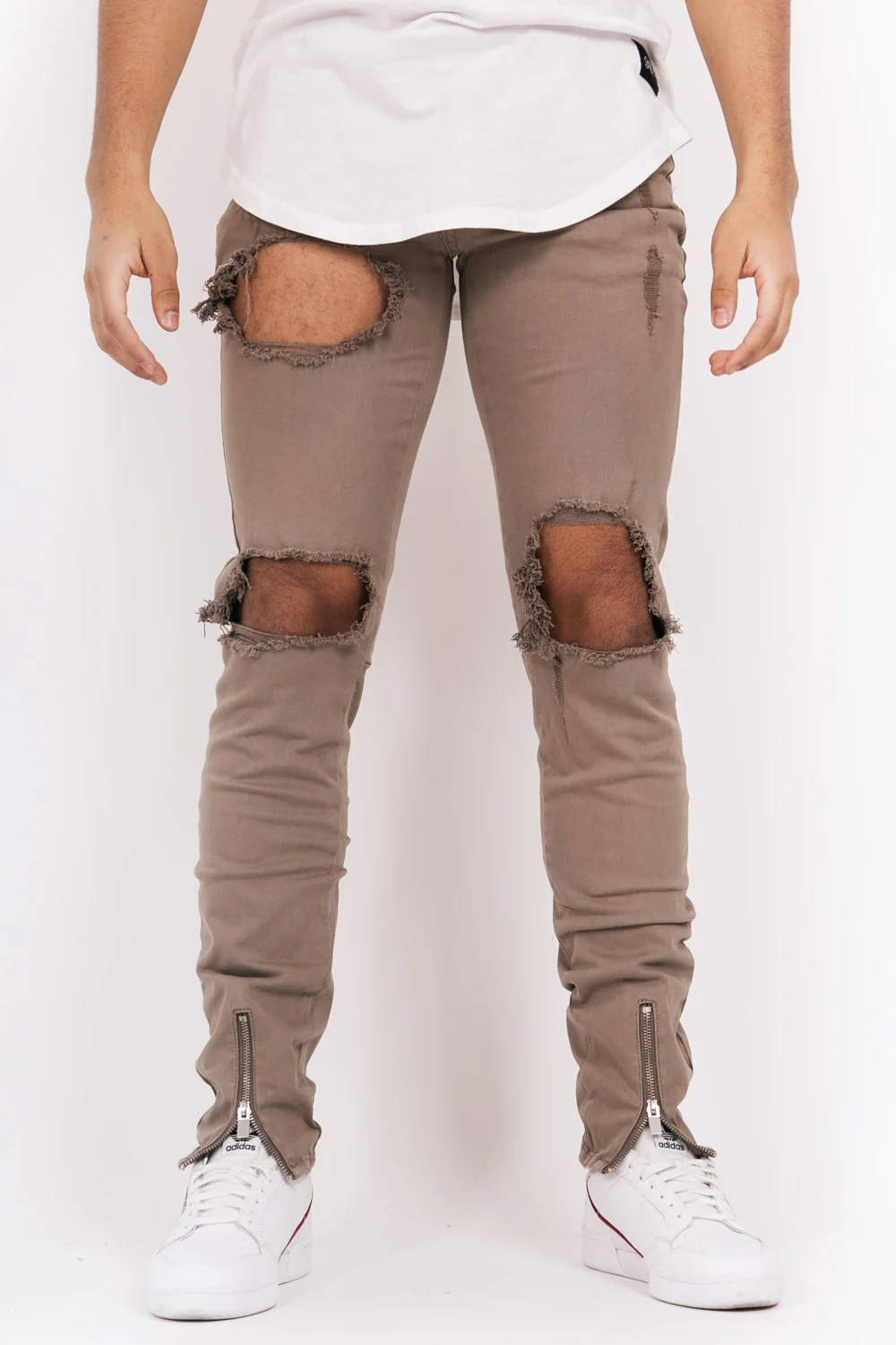 Jean zips avant destroy beige - Image 2