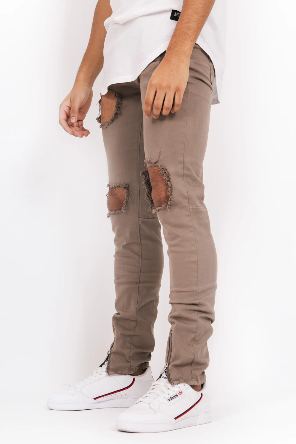 Jean zips avant destroy beige - Image 3