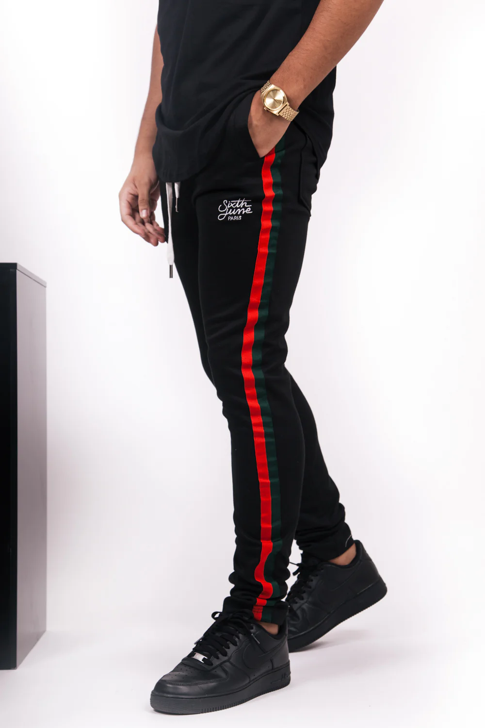 Jogging bandes bicolores noir vert rouge - Image 2