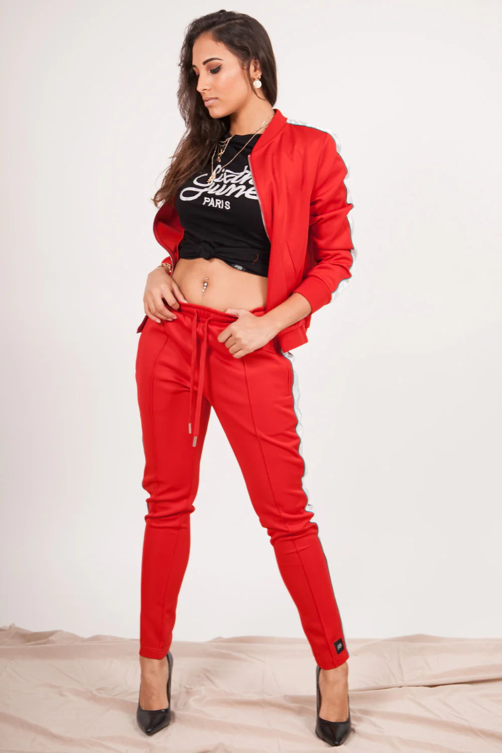Jogging bandes satin rouge - Image 4