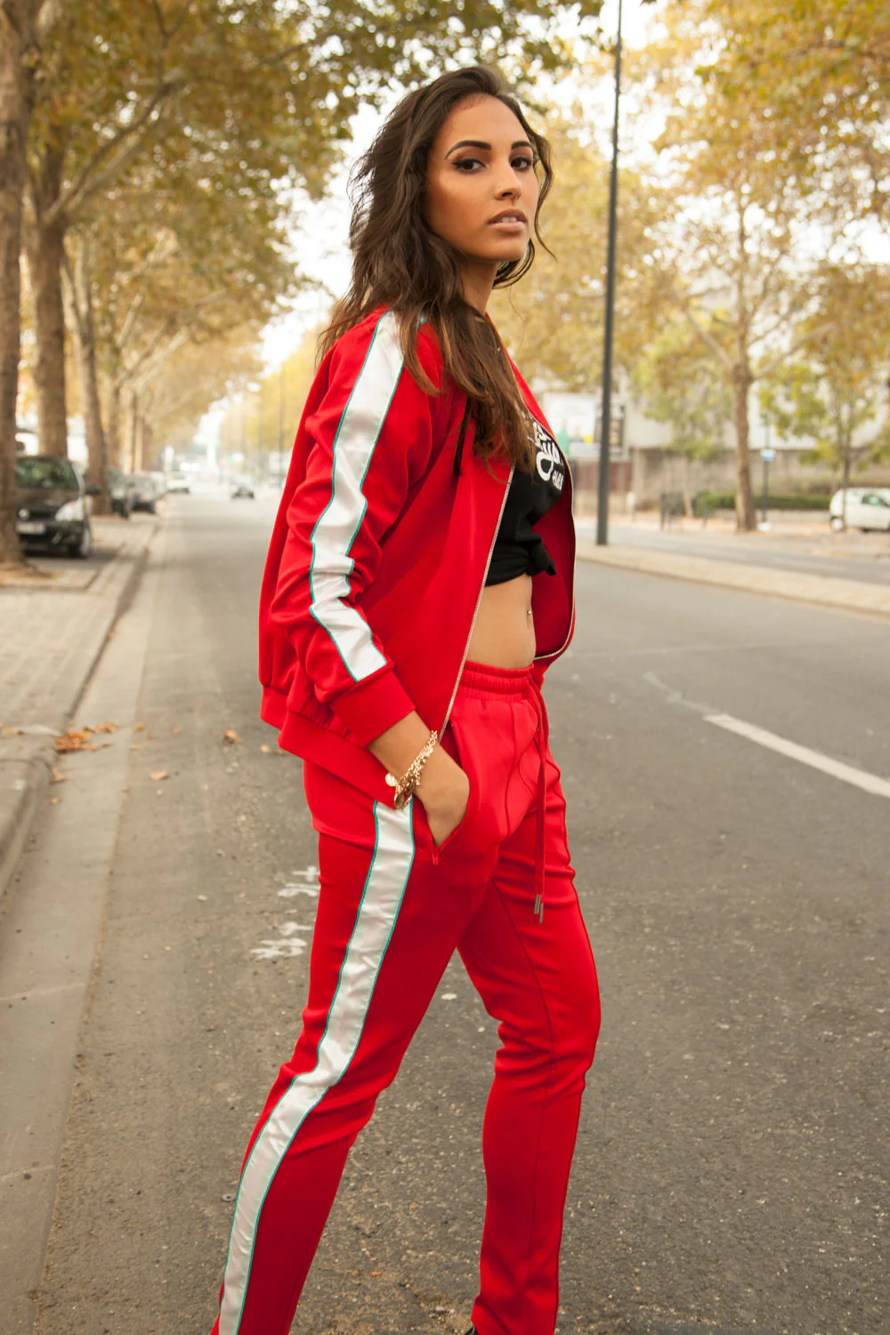 Jogging bandes satin rouge - Image 5