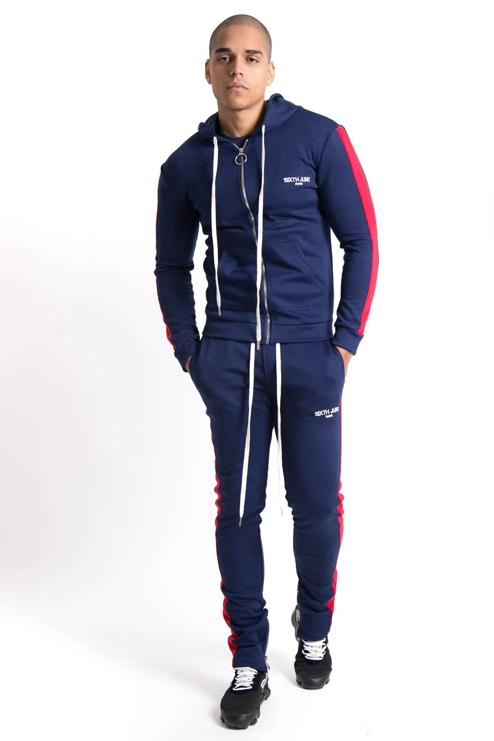 Jogging bandes zips bleu rouge - Image 2