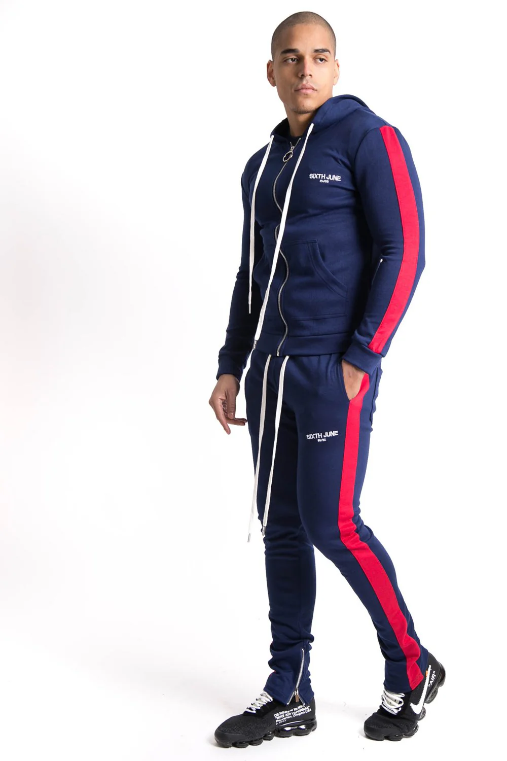 Jogging bandes zips bleu rouge - Image 3