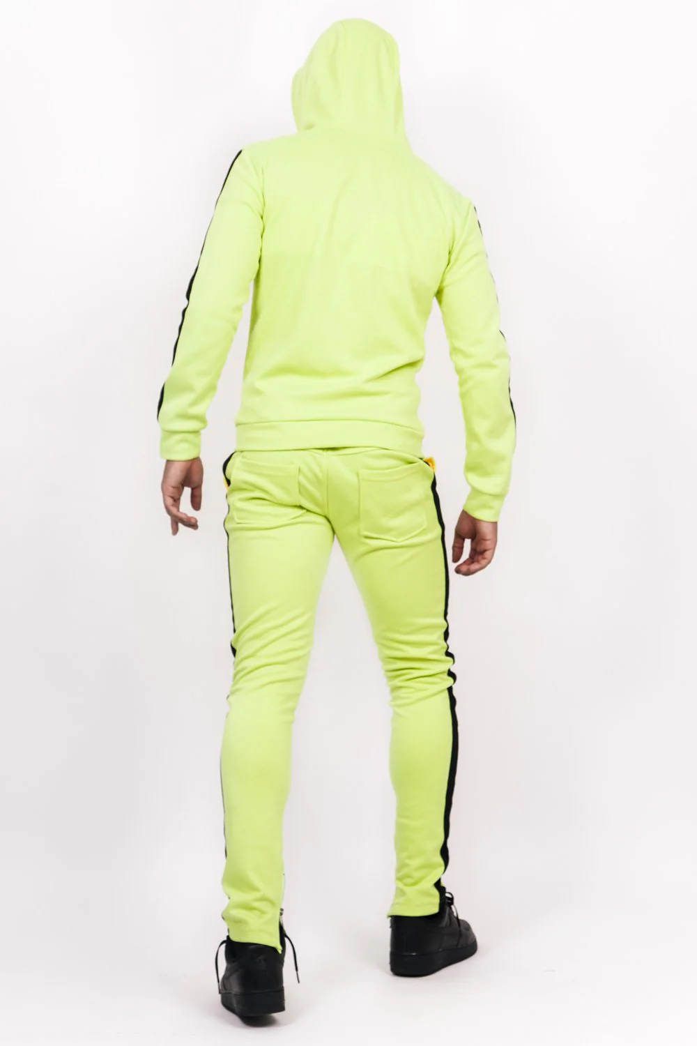Jogging bandes zips jaune fluo noir - Image 3