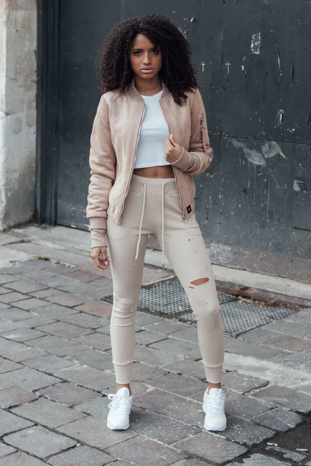 Jogging biker Femme destroy beige W2336CPA - Image 3