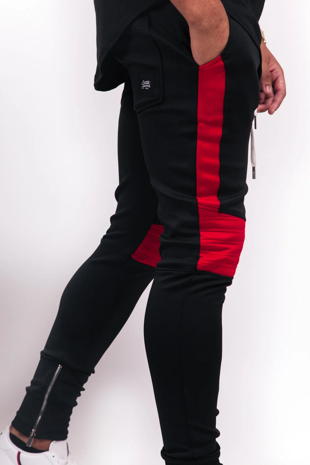 Jogging empiècement biker noir rouge - Image 3