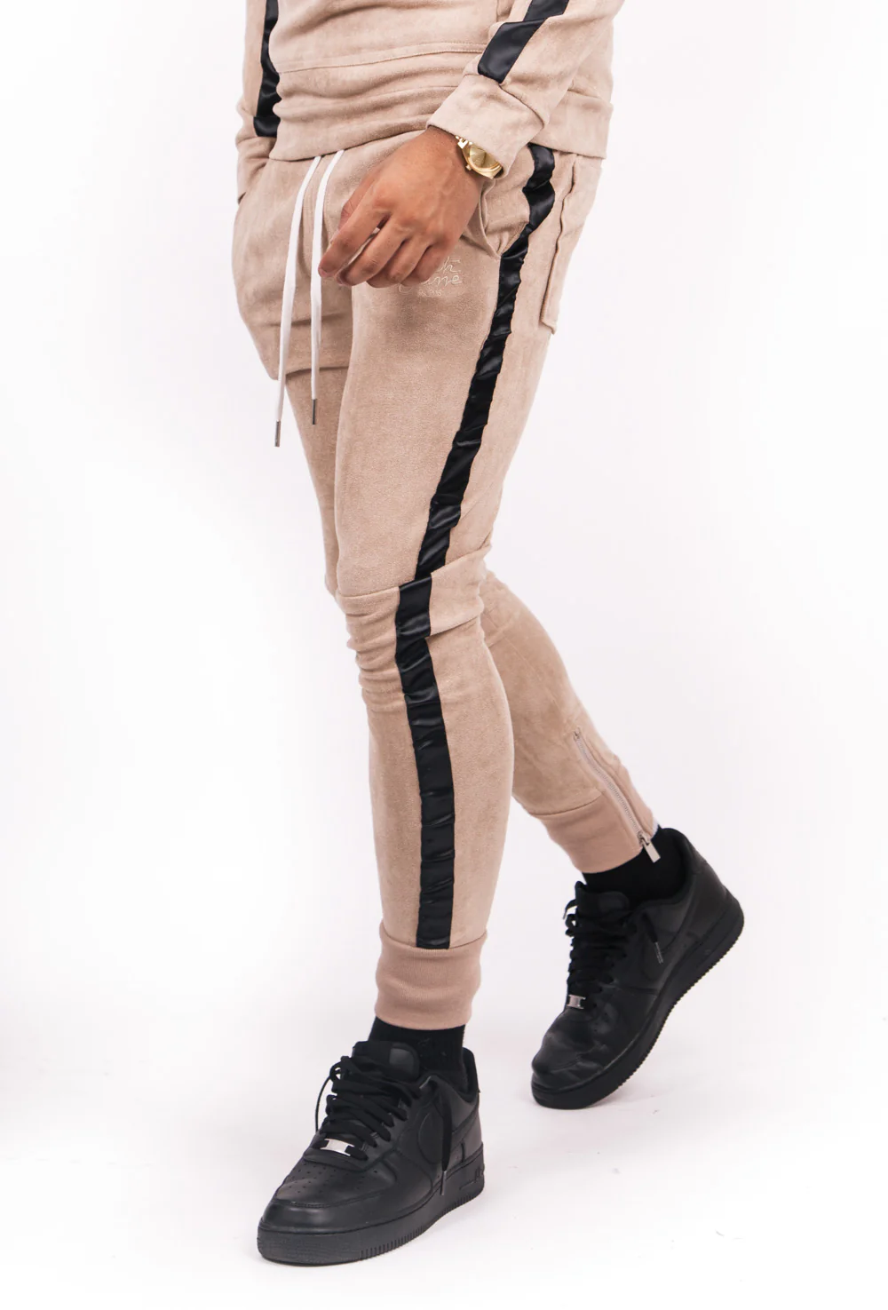 Jogging suédine bandes beige - Image 2