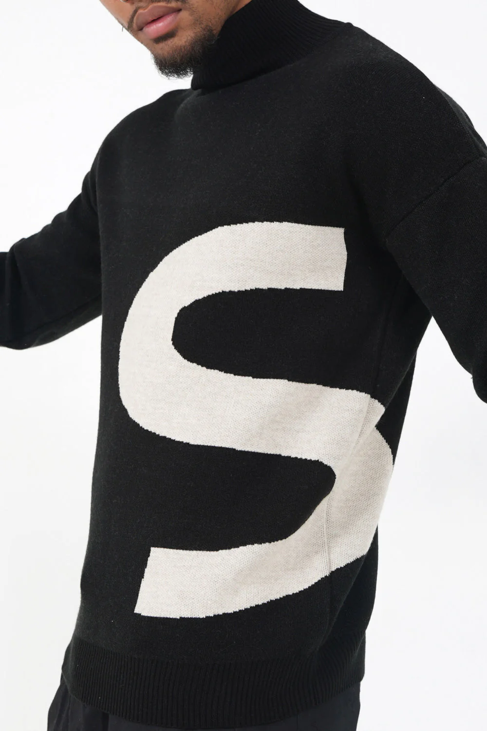 Pull maille logo asymétrique Noir - Image 3