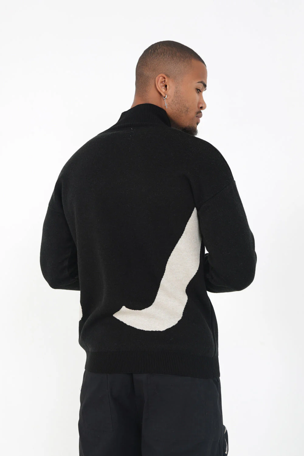 Pull maille logo asymétrique Noir - Image 5