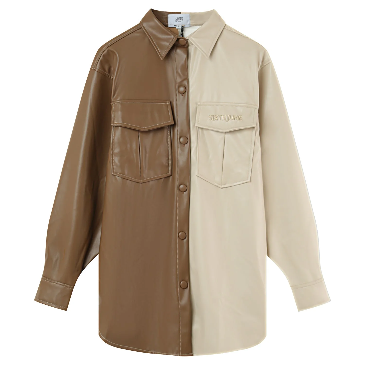 Chemise bicolore simili cuir Beige - Image 6