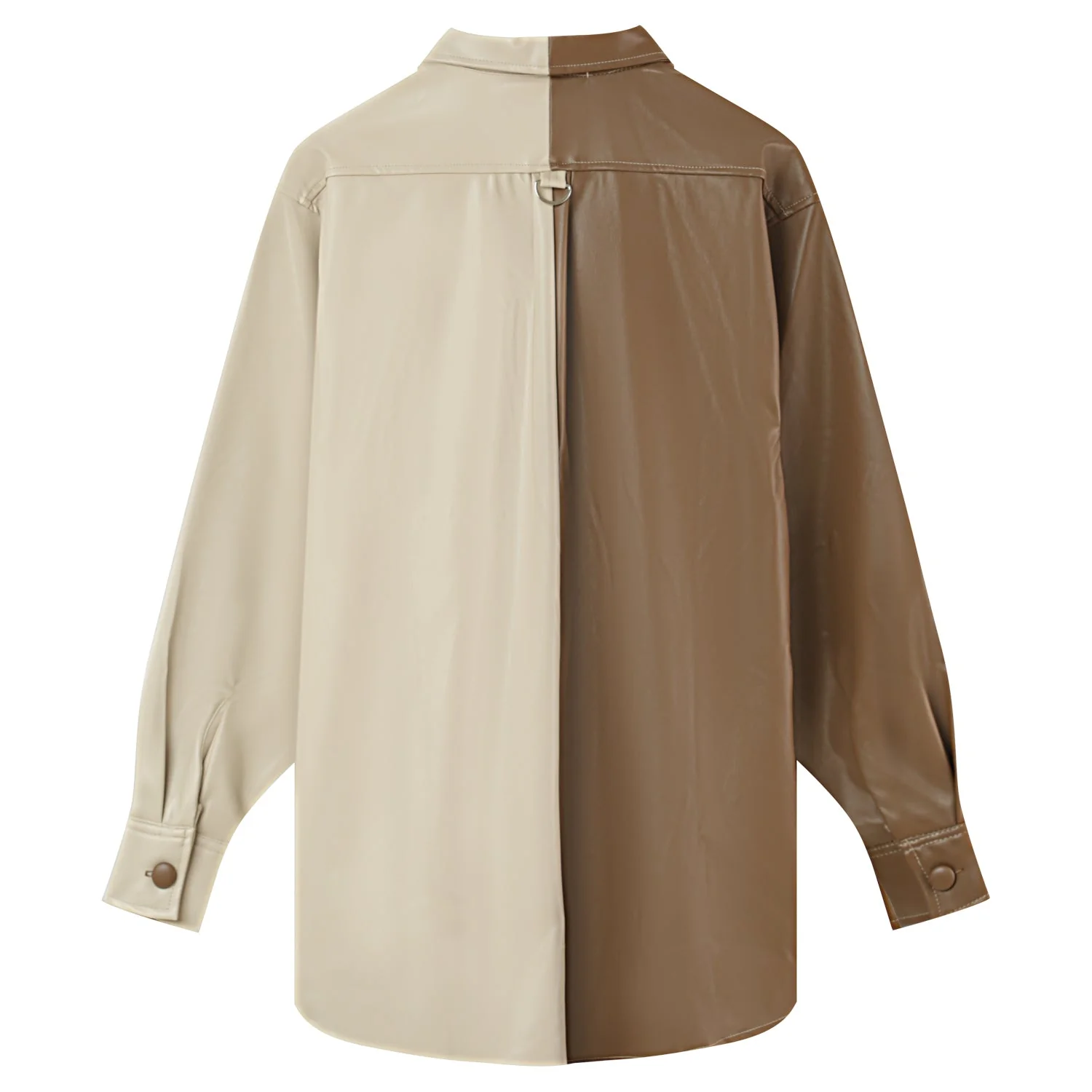 Chemise bicolore simili cuir Beige - Image 7