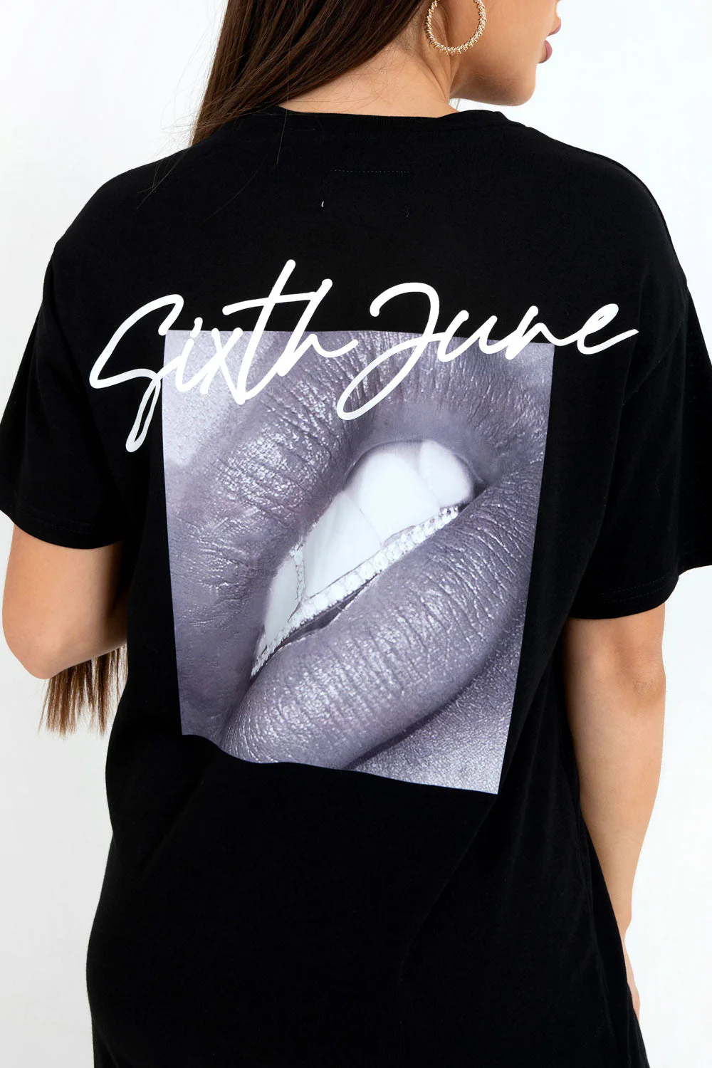 Robe t-shirt lèvres Noir - Image 3