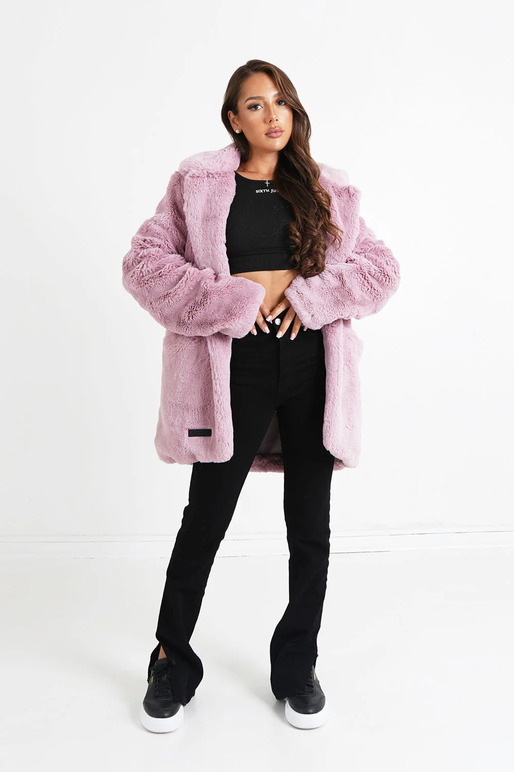 Veste longue fourrure Rose - Image 2