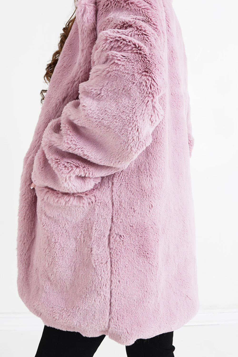 Veste longue fourrure Rose - Image 3