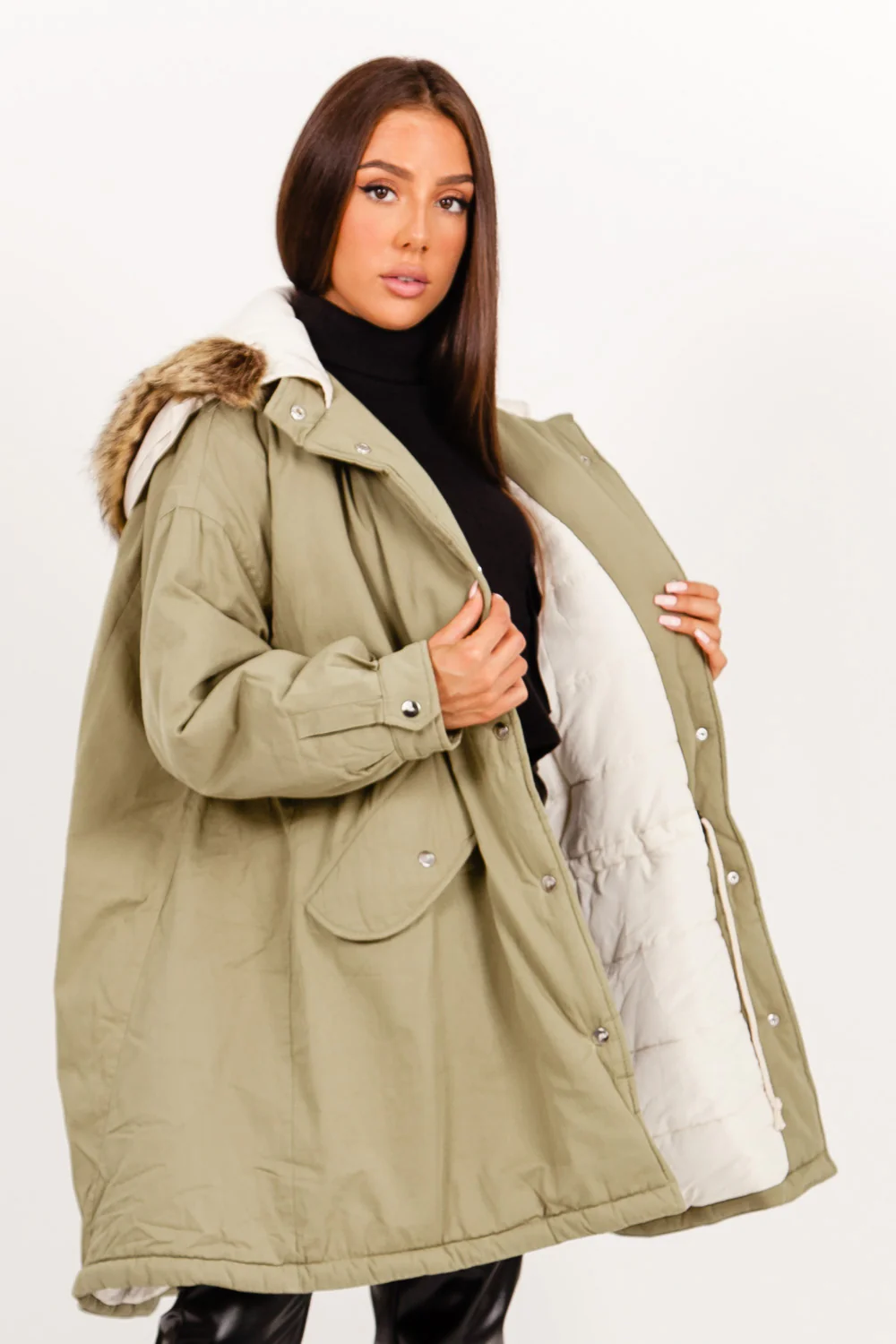 Parka longue oversize kaki - Image 2
