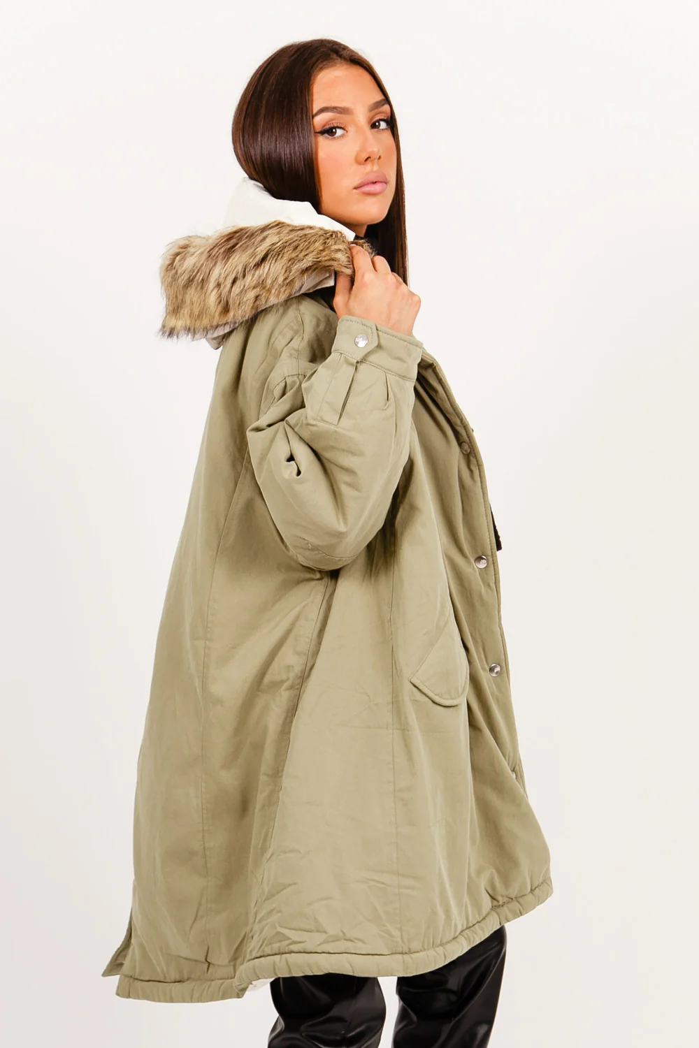 Parka longue oversize kaki - Image 3