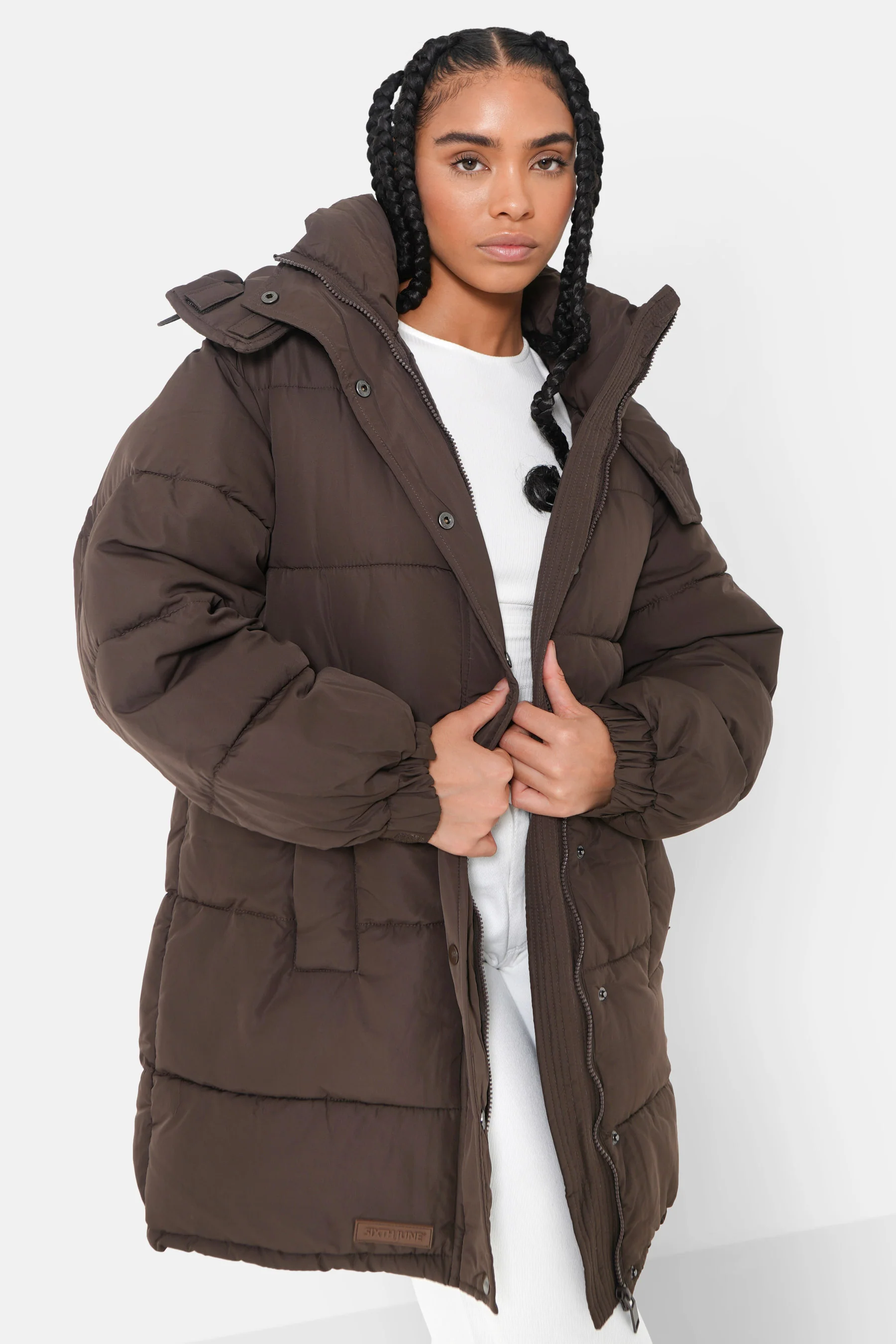 Doudoune longue oversize Marron