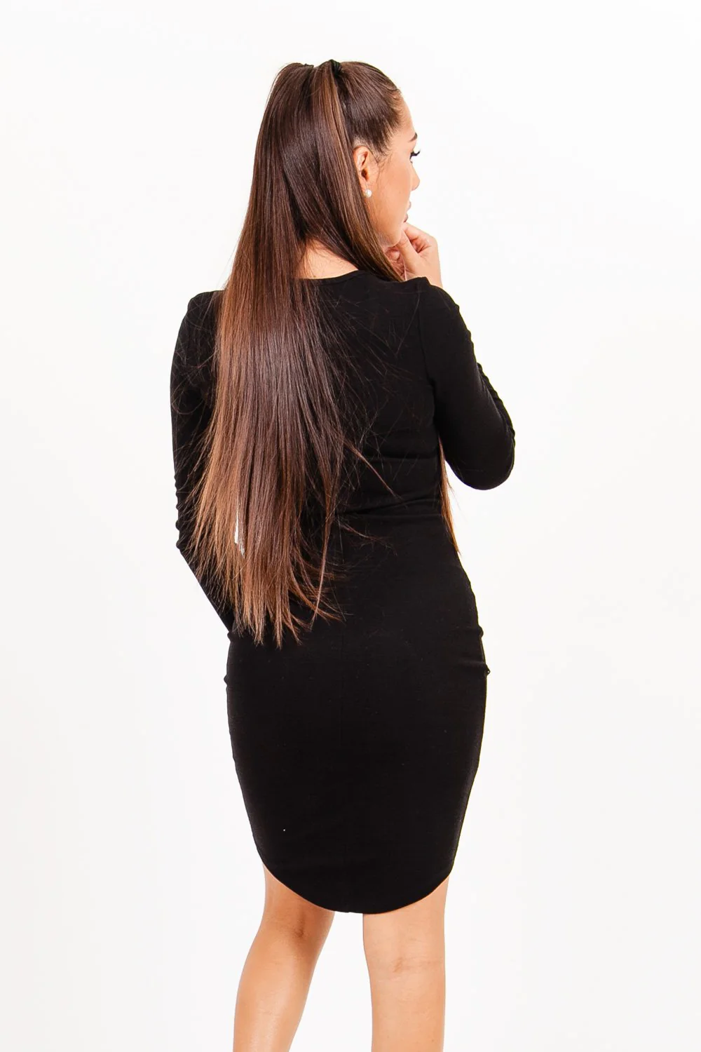 Robe broderie manches longues noir - Image 4