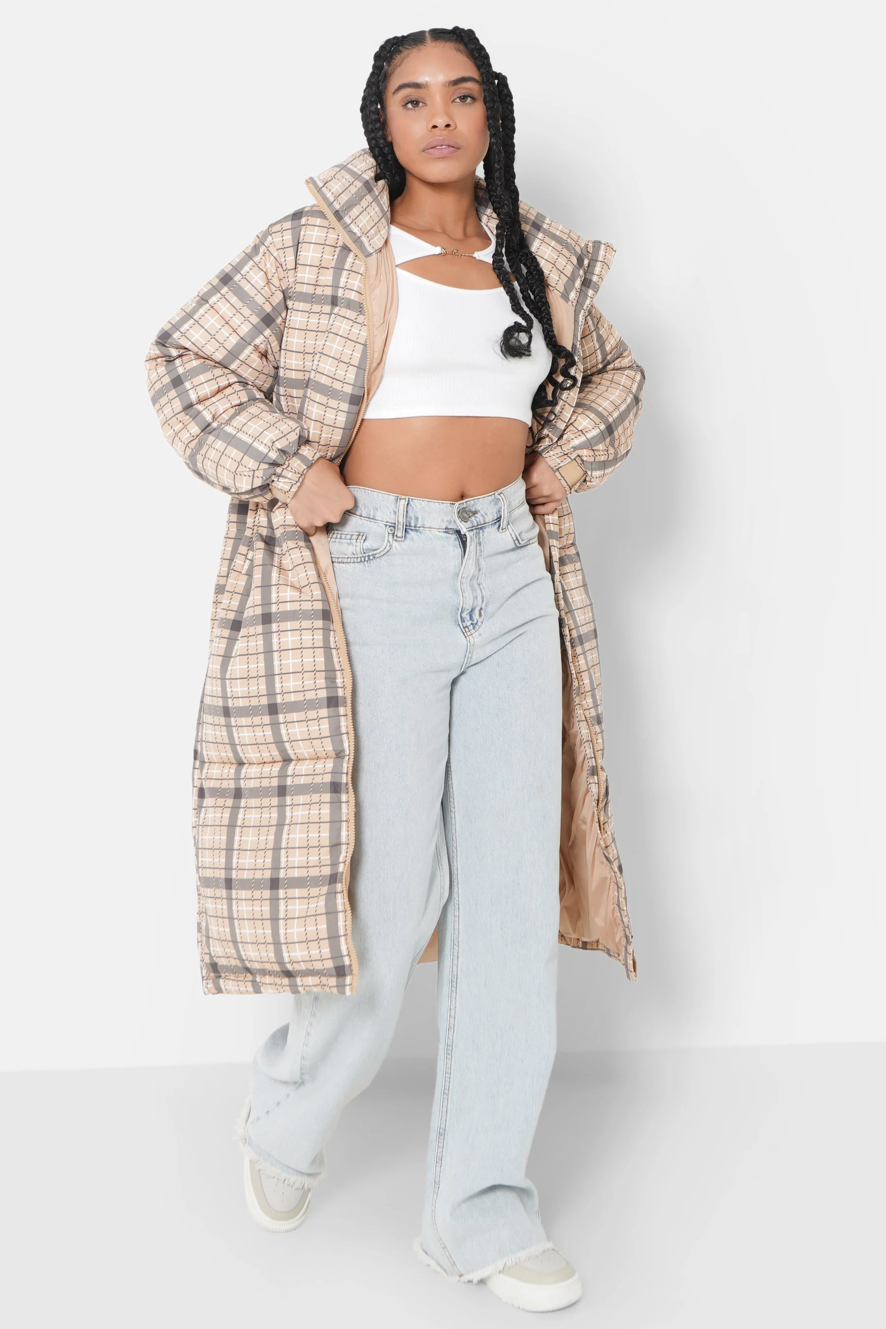Doudoune maxi carreaux Beige - Image 2