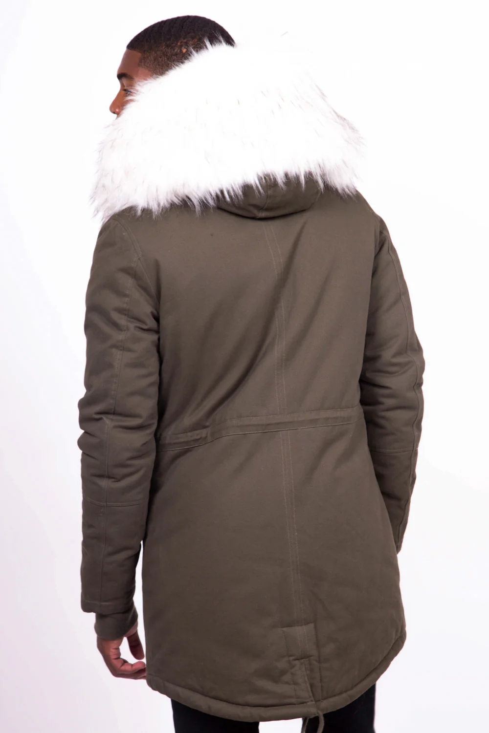 Parka capuche large fourrure kaki blanc - Image 4