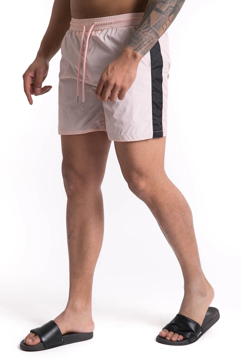 Maillot de bain bicolore bandes rose noir - Image 2