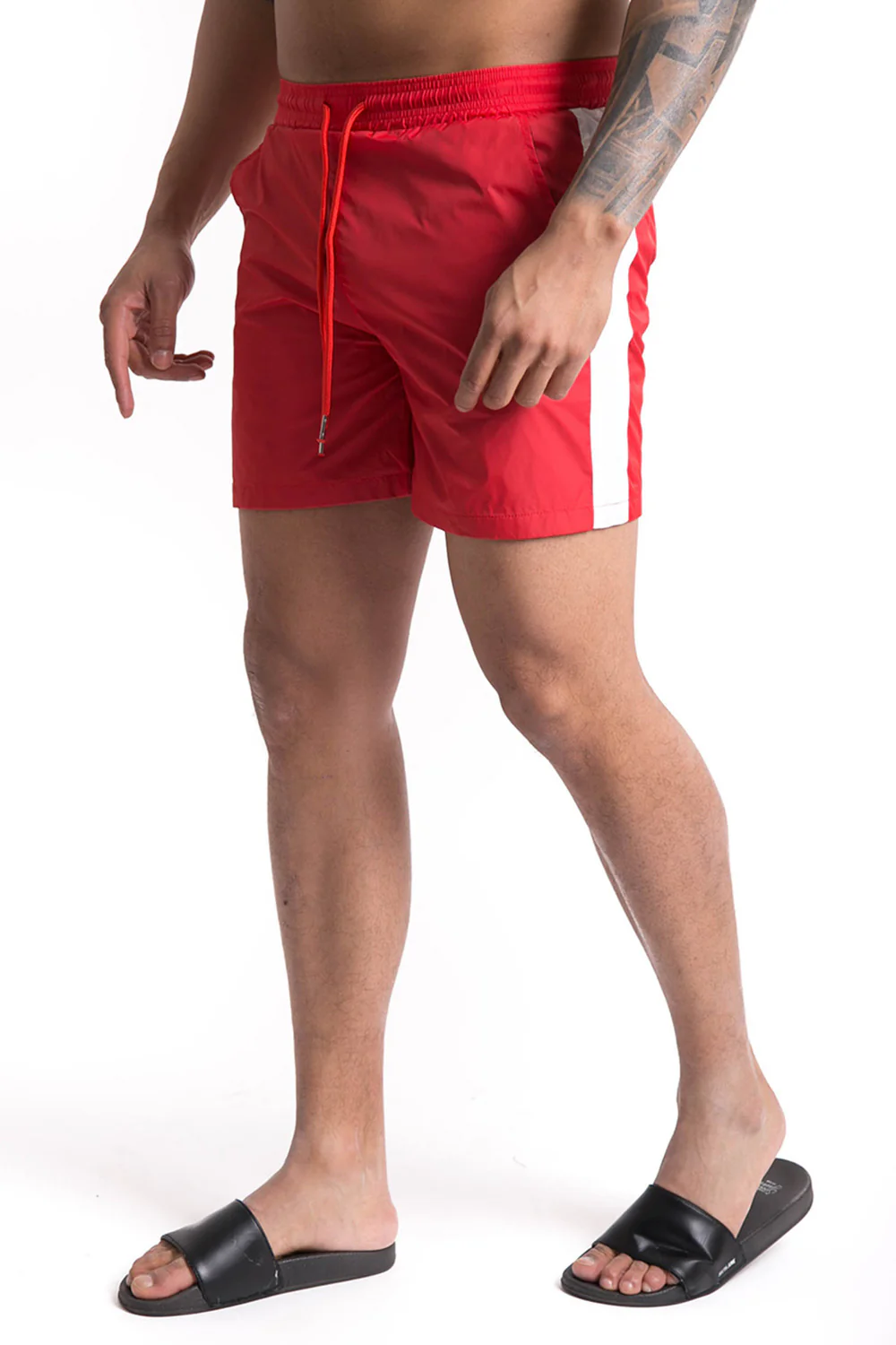 Maillot de bain bicolore bandes rouge blanc - Image 2