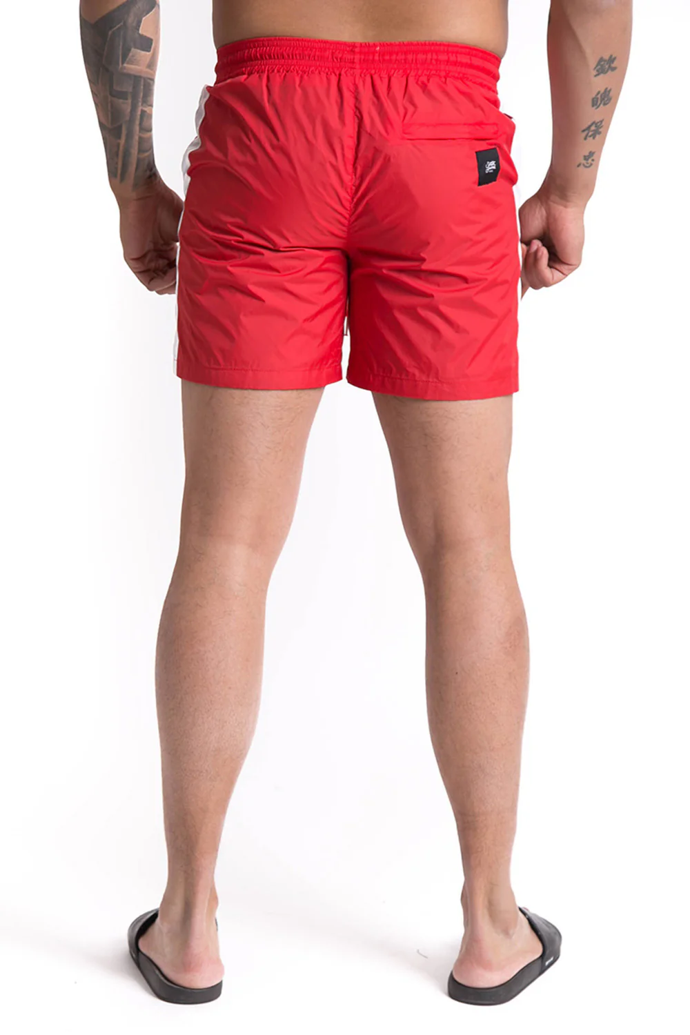 Maillot de bain bicolore bandes rouge blanc - Image 3